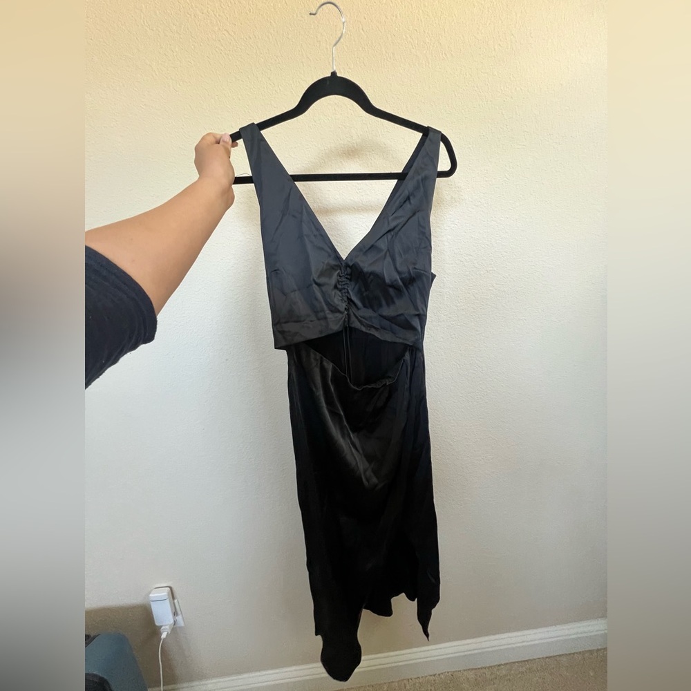A&F Cinch-Front Satin Midi Dress (Black, Size M)